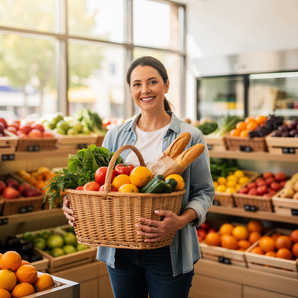 Fresh produce and groceries at Victoria Market in Santa Barbara, showcasing quality fruits and vegetables